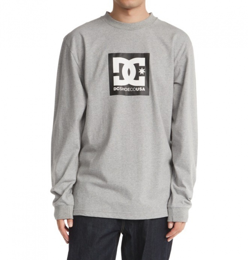 Hombre Camiseta DC Shoes DC Square Star Long Sleeve Gris | IAQ-708216