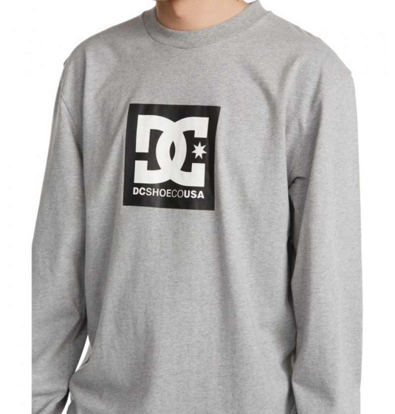 Hombre Camiseta DC Shoes DC Square Star Long Sleeve Gris | IAQ-708216