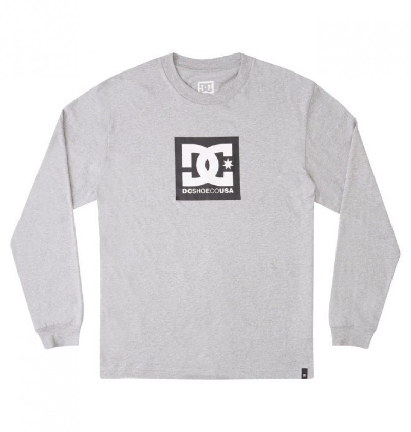 Hombre Camiseta DC Shoes DC Square Star Long Sleeve Gris | IAQ-708216