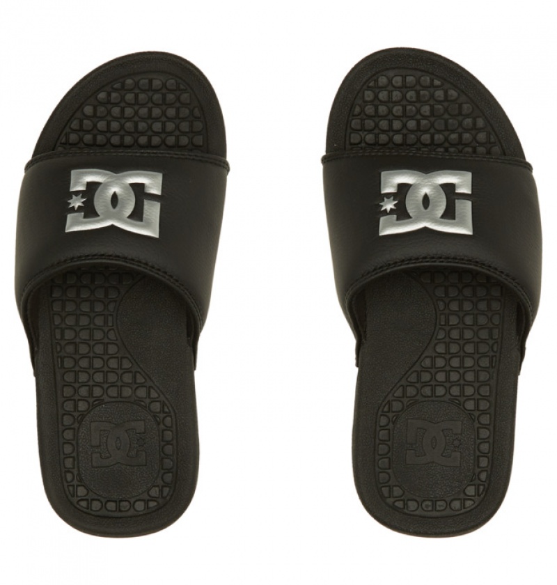 Mujer Chanclas DC Shoes Bolsa Negras Plateadas Negras | QEK-241983