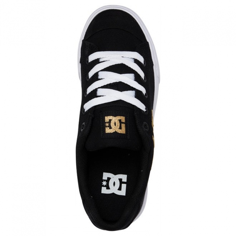 Mujer Tenis DC Shoes Chelsea Platene Negras Doradas | HSN-591762