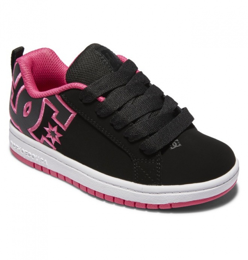 Niños Court Graffik DC Shoes Negras Rosas | DPB-924186