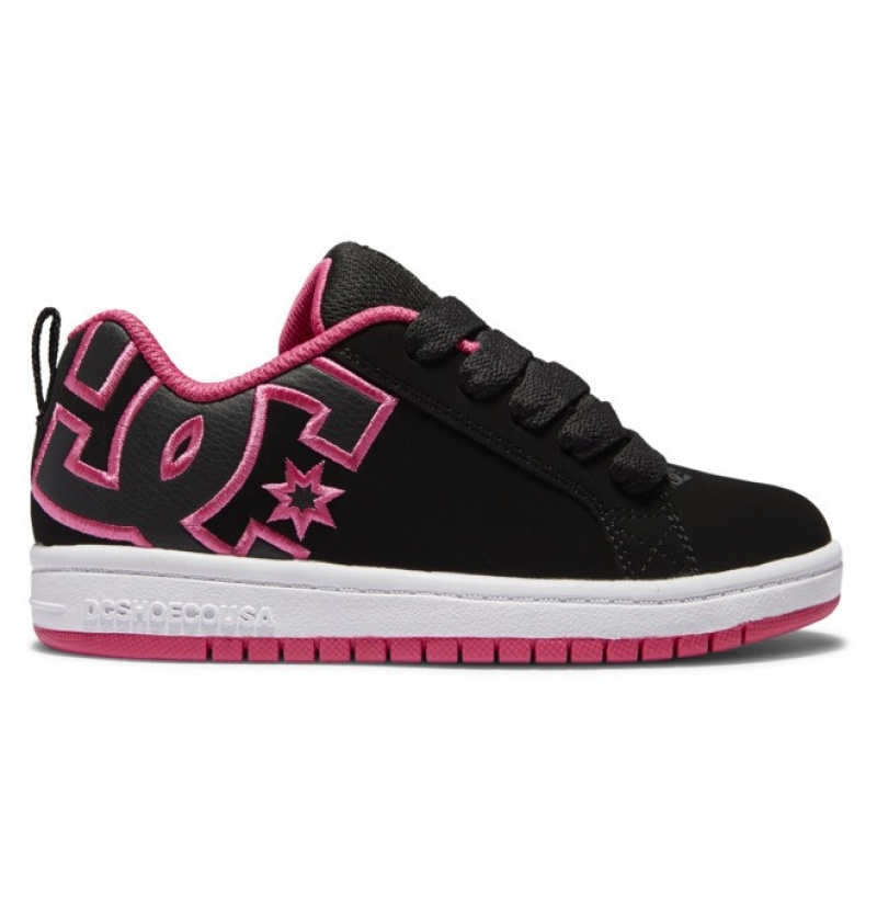 Niños Court Graffik DC Shoes Negras Rosas | DPB-924186