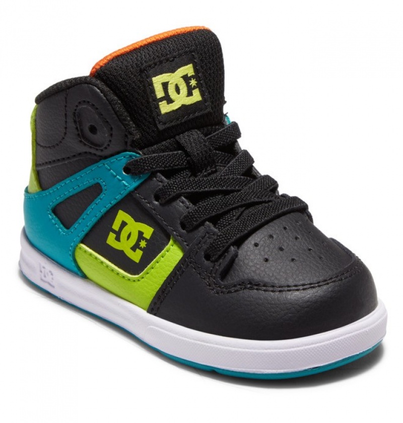 Niños Pure DC Shoes Hi High Negras Verde Naranjas | MJE-107254