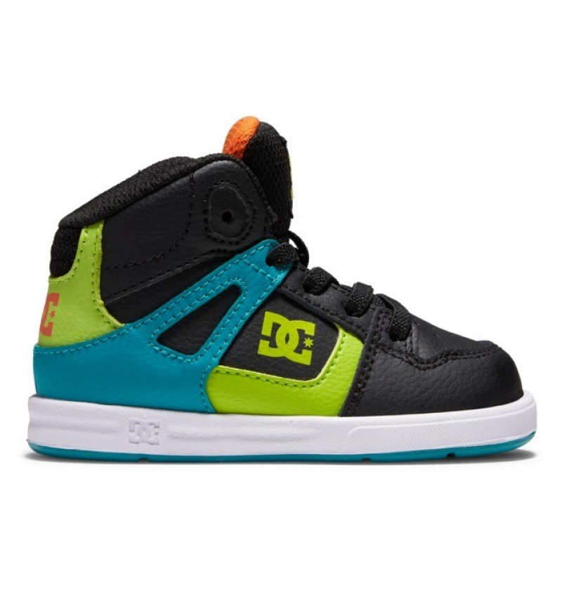 Niños Pure DC Shoes Hi High Negras Verde Naranjas | MJE-107254