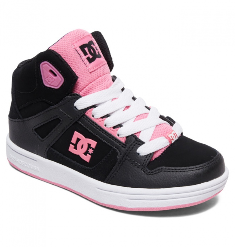 Niños Pure DC Shoes High-Top Negras Rosas | PES-718493