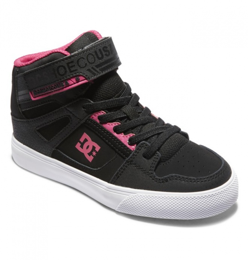 Niños Pure DC Shoes High Elastic Krajkové High-Top Negras Rosas Negras | PCG-239584