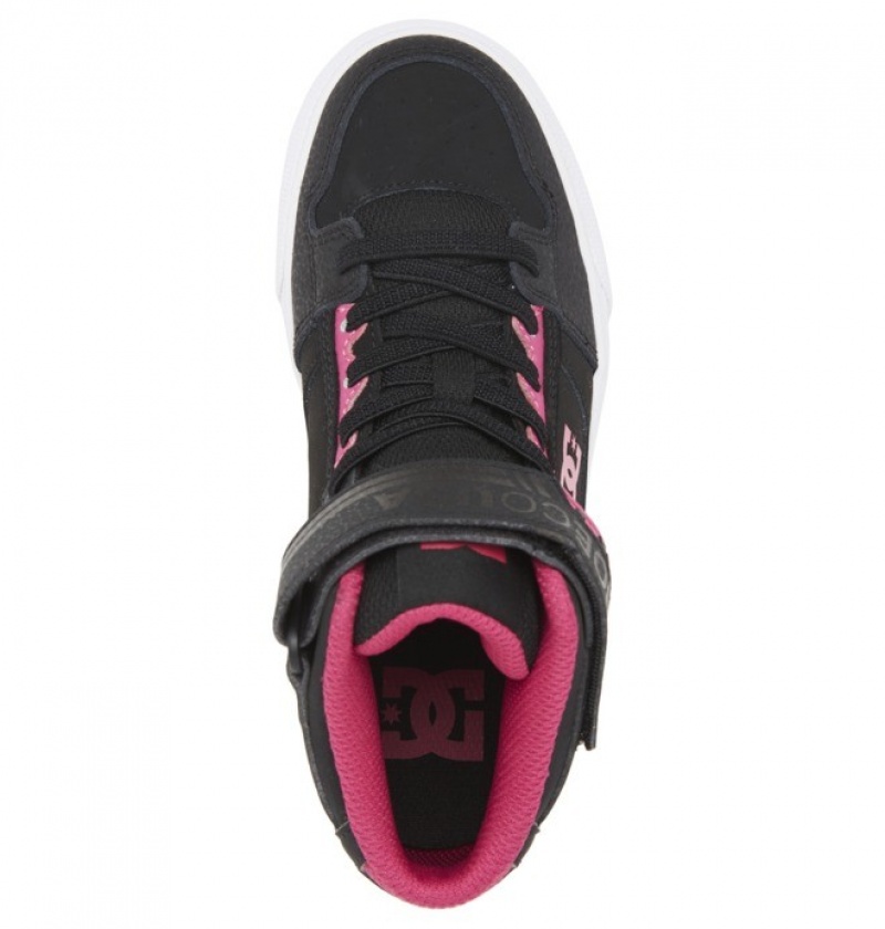 Niños Pure DC Shoes High Elastic Krajkové High-Top Negras Rosas Negras | PCG-239584